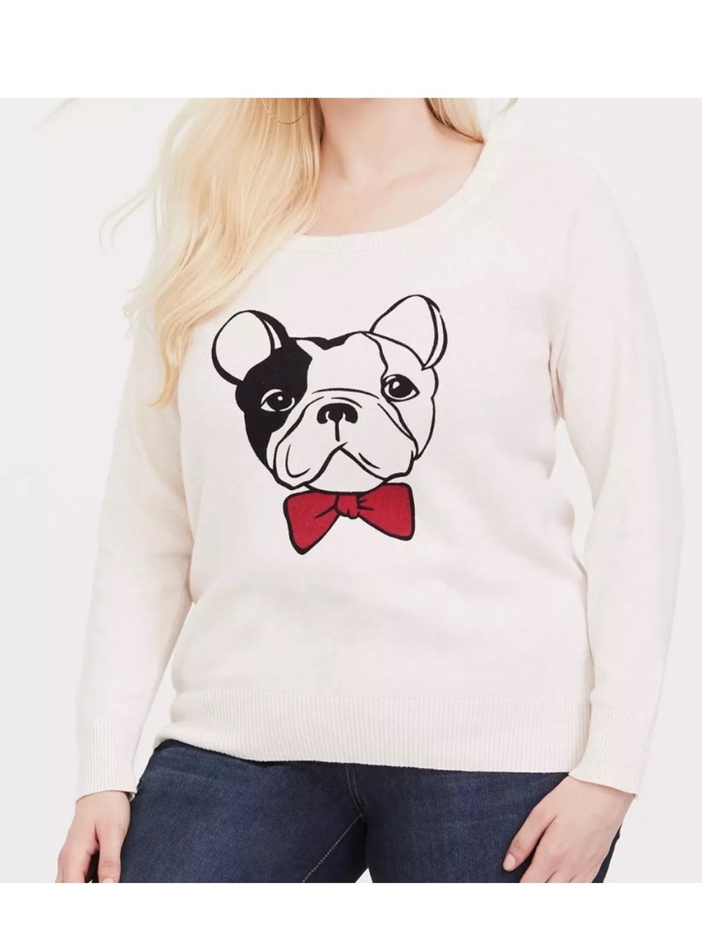 Torrid Sweater - cream 100% cotton w/dog graphic